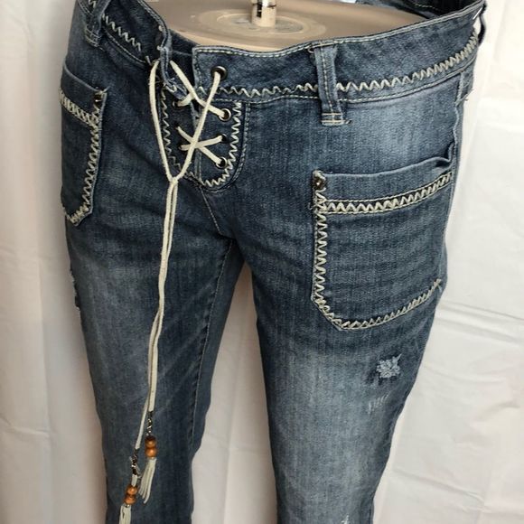 Vintage Bongo distressed denim boho hippie Capri jeans size 11 - Picture 4 of 9